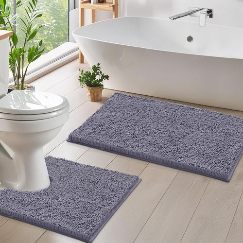 Ensemble De Tapis De Salle De Bain De Luxe : Tapis Chenille En Peluche, Tapis Antid¿¿rapant + Tapis De Toilette En Forme De U En Moquette ¿¿l¿¿gante ¿¿ Poils Longs En Microfibre, Super Absorbants, Pour L