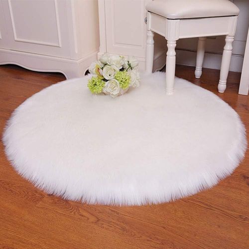 Peau De Mouton Synth¿¿Tique,Cozy Sensation Comme V¿¿Ritable Laine Tapis En Fourrure Synth¿¿Tique, Fluffy Soft Longhair D¿¿Coratif Coussin De Chaise Canap¿¿ Natte (Blanc£¿Ronde£©, 45 X 45cm)
