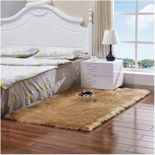 Peau De Mouton Synth¿¿Tique,Cozy Sensation Comme V¿¿Ritable Laine Tapis En Fourrure Synth¿¿Tique, Fluffy Soft Longhair D¿¿Coratif Coussin De Chaise Canap¿¿ Natte (Blanc, 45 X 45cm)