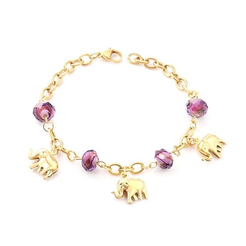 Luxusteel-Bracelets Mignons Éléphant Pour Bébés Filles, Breloque Document Violet, Cristal, 20cm, Lien Cubain
