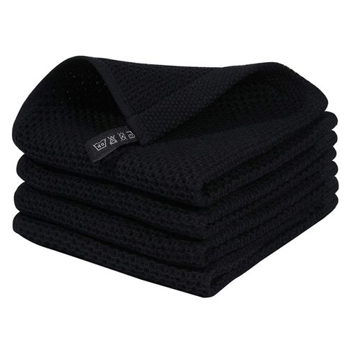 100% Coton Gaufré Armure Torchons De Cuisine, Linges À Vaisselle Absorbants À Séchage Rapide Ultra Doux Noir