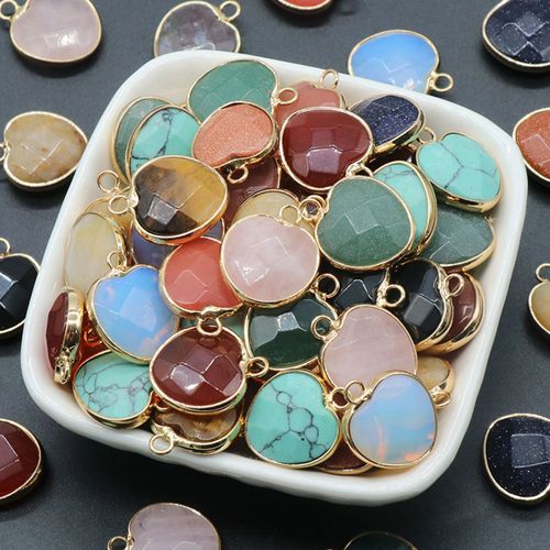 Lot De 5 Pendentifs En Pierre Naturelle À Facettes, En Forme De C¿Ur, Quartz Rose Naturel, ¿Il De Tigre, Breloques Pour Collier, 20x7mm