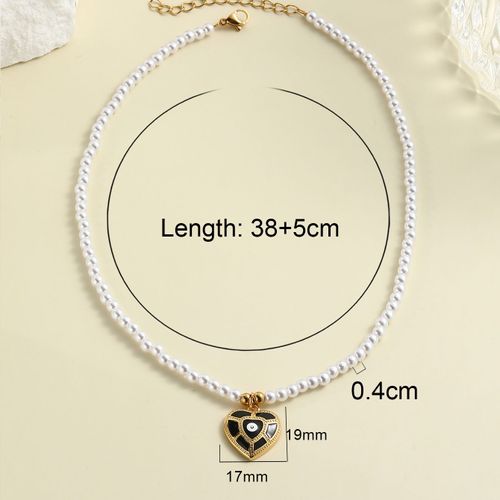 Collier De Perles En Acier Inoxydable, Mauvais Yeux, Coeur Noir, Collier Doré, Structure, 216.239., Livraison Gratuite