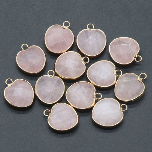 Lot De 5 Pendentifs En Pierre Naturelle À Facettes, En Forme De C¿Ur, Quartz Rose Naturel, ¿Il De Tigre, Breloques Pour Collier, 20x7mm