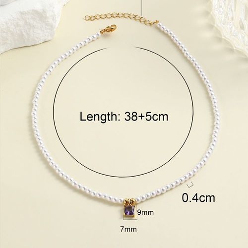 Collier De Perles En Acier Inoxydable Pour Femme, Pendentif Carré Violet, Collier De Luxe, Fermoir, Livraison Gratuite