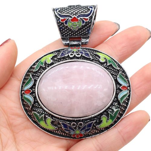 Collier En Pierre Naturelle Lapis Lazuli En Forme D'¿Uf, Pendentif En Opale De Quartz Rose, Artisanat Vintage, Accessoire Pour Femmes, 60x70mm