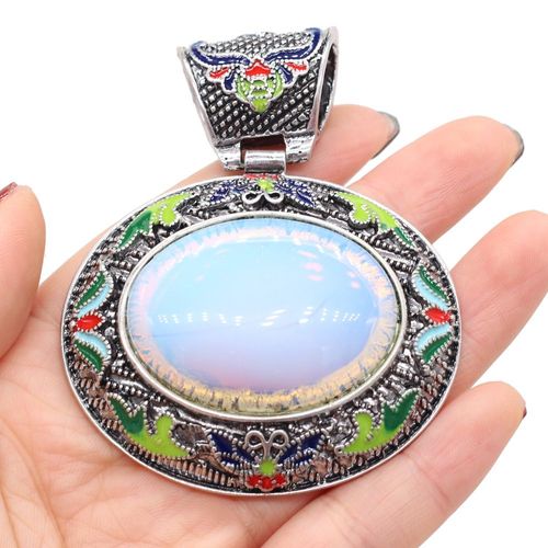 Collier En Pierre Naturelle Lapis Lazuli En Forme D'¿Uf, Pendentif En Opale De Quartz Rose, Artisanat Vintage, Accessoire Pour Femmes, 60x70mm