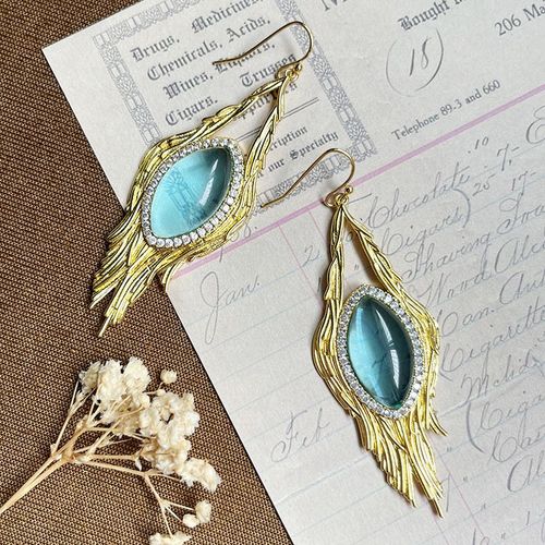 Boucles D'oreilles Vintage En Plumes De Phénix Pour Femmes, Accessoires De Bijoux De Mariage De Luxe, Pendentif En Pierre Bleu Clair, Crochet D'oreille, Cadeau À La Mode