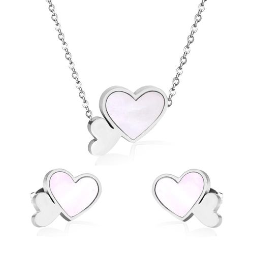 Ensemble De Collier En Acier Inoxydable, Style Mignon, Cadeau D'amoureux, Pendentif Coeur Coquille Blanche, Boucle D'oreille, Bijoux À La Mode