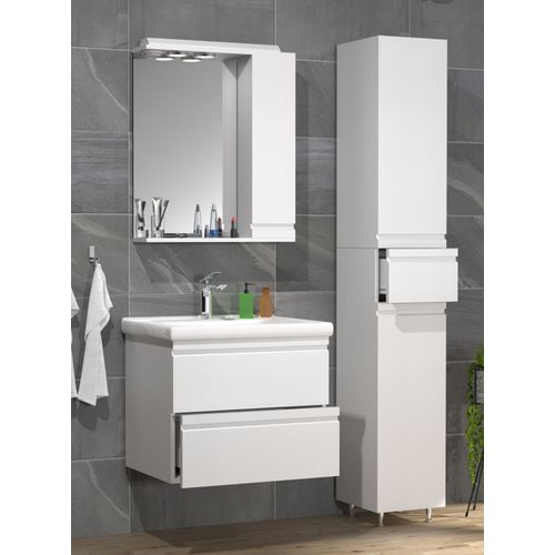 Vcm Ensemble De Meubles De Salle De Bains 4 Pièces Lavabo 60 Cm Lavabo Sans Poignée Tiroir Armoire De Toilette Armoire Haute Silora L