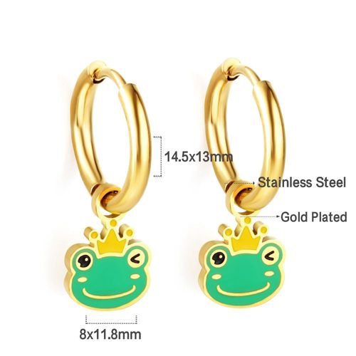 Boucles D'oreilles De Luxe En Acier Inoxydable Avec Animal Suspendu Pour Petite Fille, Garçon, Panda, Grenouille, Dinosaure, Boucle D'oreille De Noël