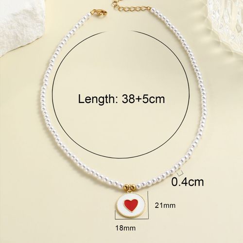 Collier De Perles En Acier Inoxydable Pour Femme, Disque Blanc, Coeur Rouge, Incrustation Artisanale, Collier, Bouton Exquis, 216.239.