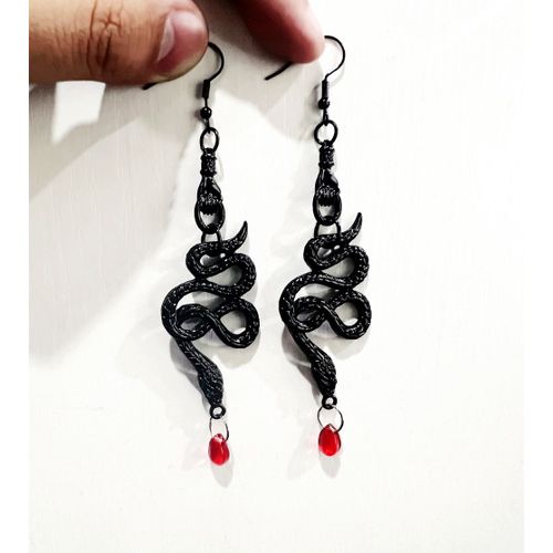 Gothique Rouge Cristal Noir Serpent Breloque, Crochet Pour Femmes Mode, Accessoires De Bijoux Alternative, Pendentif Viper Païen, Boucles D'oreilles De Sorcière
