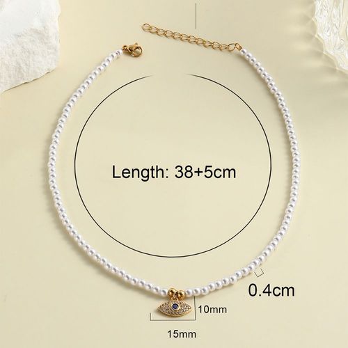 Pendentif Incrusté De Mauvais ¿Il Bleu Pour Femme, Collier De Perles, Document Doré, Fermoir En Acier Inoxydable, Livraison Gratuite