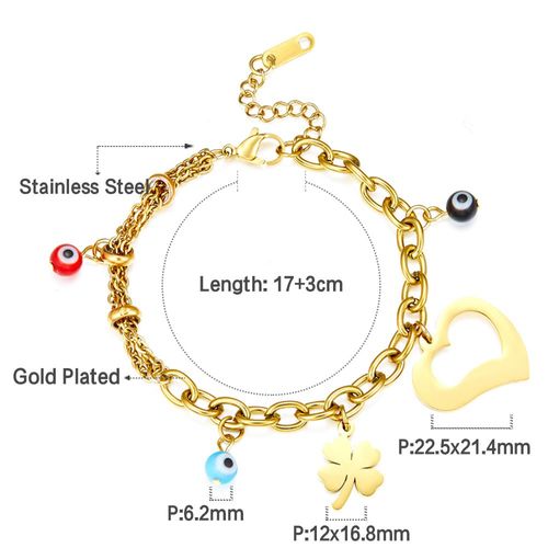 Luxusteel-Bracelet Mauvais ¿Il Bleu Pour Femme, Main Hamsa, Document Or, Acier Inoxydable, Coeur Ikcharm, Bracelet Lien, Bijoux De Ix