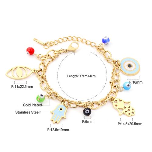 Luxusteel-Bracelet Mauvais ¿Il Bleu Pour Femme, Main Hamsa, Document Or, Acier Inoxydable, Coeur Ikcharm, Bracelet Lien, Bijoux De Ix
