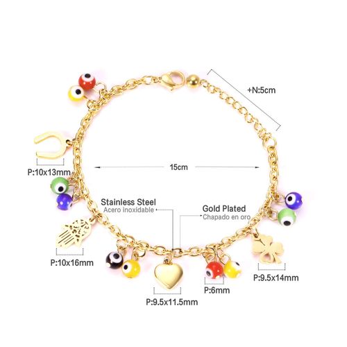 Luxusteel-Bracelet Mauvais ¿Il Bleu Pour Femme, Main Hamsa, Document Or, Acier Inoxydable, Coeur Ikcharm, Bracelet Lien, Bijoux De Ix