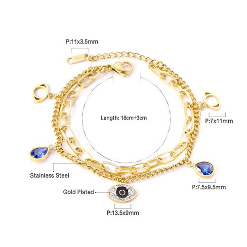 Luxusteel-Bracelet Mauvais ¿Il Bleu Pour Femme, Main Hamsa, Document Or, Acier Inoxydable, Coeur Ikcharm, Bracelet Lien, Bijoux De Ix
