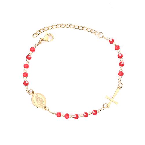 Bracelet De Luxe En Acier Inoxydable Avec Perles En Cristal, Croix De Jésus, Chaîne De Main D'extension En Acier Inoxydable Pour Femmes, Bijoux De Plage D'été Rose/Bleu