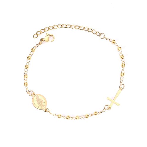 Bracelet De Luxe En Acier Inoxydable Avec Perles En Cristal, Croix De Jésus, Chaîne De Main D'extension En Acier Inoxydable Pour Femmes, Bijoux De Plage D'été Rose/Bleu