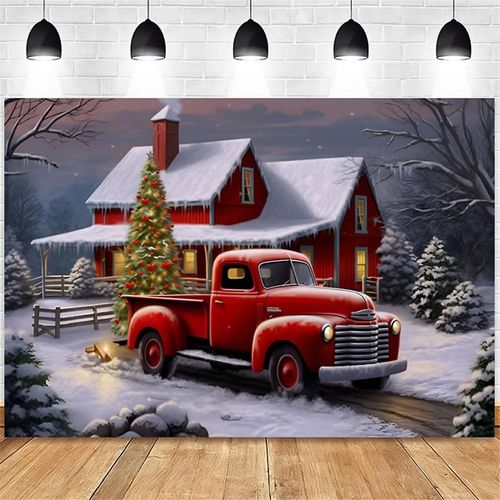 Noël Fond Tissu Fête Nouvel An Vintage Rouge Camion Enfants Photo Studio Photographie Fond Tissu, E