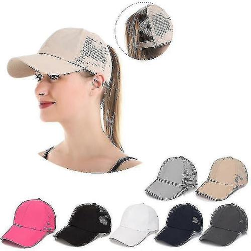 Femmes Criss Cross Ponytail Casquette De Baseball Réglable High Messy Bun Ponycap Quick Dry Hat - 7 Couleurs En Option