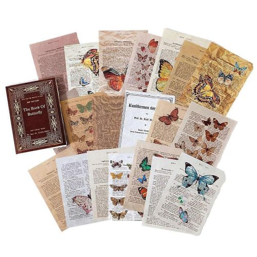 Rétro Trace Livre Page Matériel Papier Vieux Livre Page Texte Vieux Journal Décoratif Matériel Papier Papillon