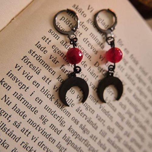 Boucles D'oreilles Gothiques Black Moon Pour Femmes Et Filles, Pendentif Lune Noire, Crochets D'oreille, Pierre Colorée, Accessoires De Bijoux De Sorcière, Cadeau De Mode, Nouveau