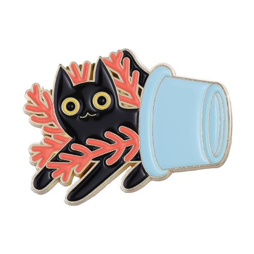 Broche En Émail De Chat Noir Mignon, Plante Quantique, Fleur En Pot, Pierres D'ange, Insigne En Métal De Dessin Animé De Chat, Épinglettes Punk, Accessoires De Bijoux