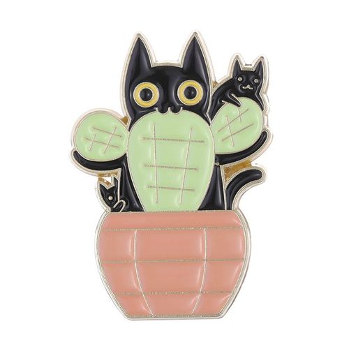 Broche En Émail De Chat Noir Mignon, Plante Quantique, Fleur En Pot, Pierres D'ange, Insigne En Métal De Dessin Animé De Chat, Épinglettes Punk, Accessoires De Bijoux