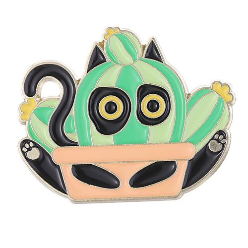 Broche En Émail De Chat Noir Mignon, Plante Quantique, Fleur En Pot, Pierres D'ange, Insigne En Métal De Dessin Animé De Chat, Épinglettes Punk, Accessoires De Bijoux