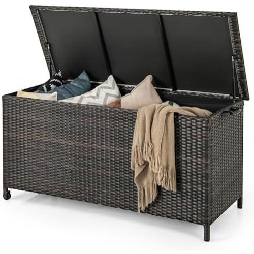 Coffre De Rangement À Roulettes En Polyrotin - Capacité De 320 L - Imperméable - Résistant Aux Uv - Xxl - Pour Jardin, Balcon - 137 X 56 X 64 Cm