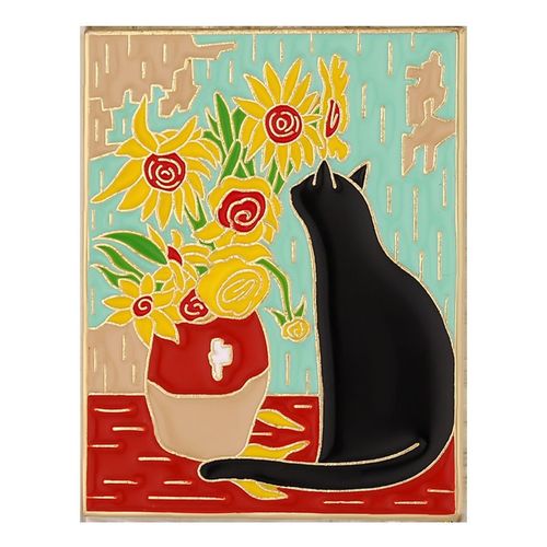 Broche En Émail De Peinture D'art Abstrait, Chat Noir, Chien De La Jungle Étoilée, Champ De Riz, Insigne En Métal Rose, Épinglettes Punk, Accessoires De Bijoux