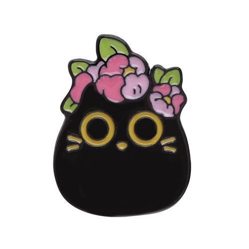 Broche En Émail De Chat Noir Mignon, Plante Quantique, Fleur En Pot, Pierres D'ange, Insigne En Métal De Dessin Animé De Chat, Épinglettes Punk, Accessoires De Bijoux