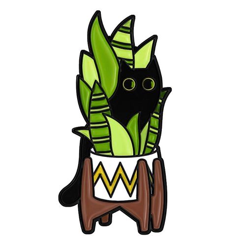 Broche En Émail De Chat Noir Mignon, Plante Quantique, Fleur En Pot, Pierres D'ange, Insigne En Métal De Dessin Animé De Chat, Épinglettes Punk, Accessoires De Bijoux