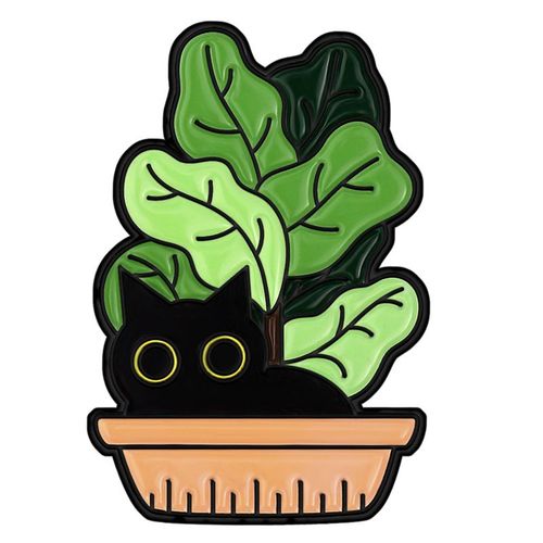 Broche En Émail De Chat Noir Mignon, Plante Quantique, Fleur En Pot, Pierres D'ange, Insigne En Métal De Dessin Animé De Chat, Épinglettes Punk, Accessoires De Bijoux