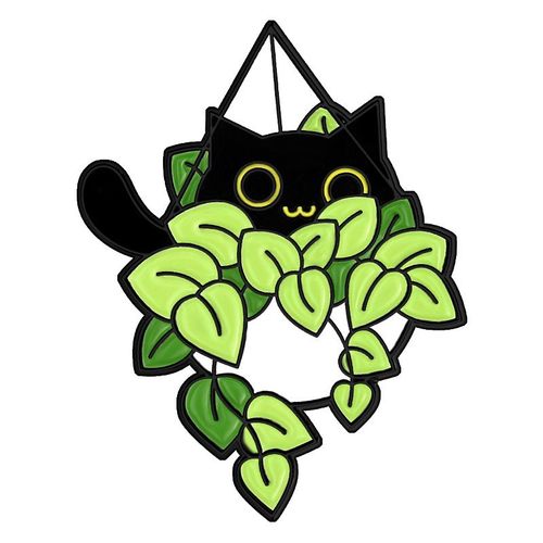 Broche En Émail De Chat Noir Mignon, Plante Quantique, Fleur En Pot, Pierres D'ange, Insigne En Métal De Dessin Animé De Chat, Épinglettes Punk, Accessoires De Bijoux