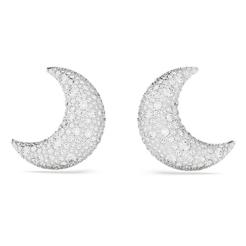 Boucles D'oreilles Clip Luna, Lune, Blanches, Métal Rhodié