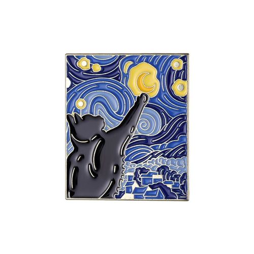 Broche En Émail De Peinture D'art Abstrait, Chat Noir, Chien De La Jungle Étoilée, Champ De Riz, Insigne En Métal Rose, Épinglettes Punk, Accessoires De Bijoux