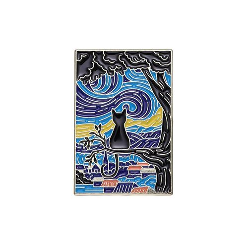 Broche En Émail De Peinture D'art Abstrait, Chat Noir, Chien De La Jungle Étoilée, Champ De Riz, Insigne En Métal Rose, Épinglettes Punk, Accessoires De Bijoux