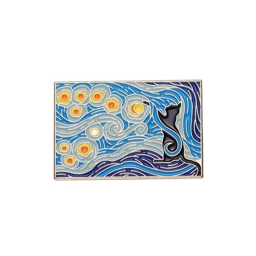 Broche En Émail De Peinture D'art Abstrait, Chat Noir, Chien De La Jungle Étoilée, Champ De Riz, Insigne En Métal Rose, Épinglettes Punk, Accessoires De Bijoux