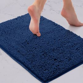 Tapis De Bain-Tapis De Salle De Bain Douche En Peluche Extra-Doux, Mat¿¿Riau En Microfibre Chenille 1 ``, Tapis De Bain Shaggy Super Absorbant |Noir|20 X 30