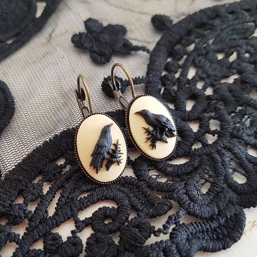 Boucles D'oreilles Camée Corbeau Gothique Vintage Pour Femmes Et Filles, Bijoux De Sorcière, Accessoires De Mode, Cadeau Élégant, Crochets D'oreille Goutte Corbeau 3d, Tendance