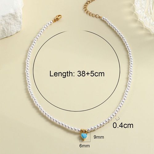 Collier Bohème En Forme De C¿Ur Pour Femme, Bijou Avec Fermoir En Acier Inoxydable, Bleu Ciel, Perles, Livraison Gratuite