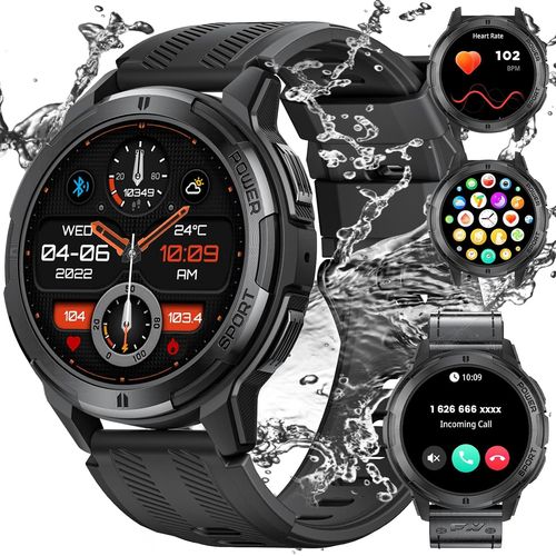 Montre Connect¿¿E Hommes Avec 2 Bracelet, 500mah Longue Dur¿¿E Batterie, 1,43 Pouce ¿¿Cran Amoled Fr¿¿Quence Cardiaque/Oxyg¿¿Ne Sanguin 5atm Imperm¿¿Able Compatible Android Ios Smartwatch Homme