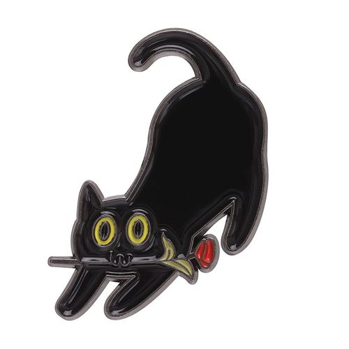 Broche En Émail Chat Noir Mignon, Poignard, Couronne De Chat, Plante, Rose, Livre, Café, Sac De Poisson, Insigne Animal Créatif, Épinglette En Métal, Bijoux