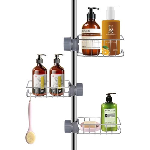 3 pièces Porte Savon Douche pour Tringle de Douche INOX, étagère Douche antirouille sans perçage, Rangement Douche sans perçage, Porta sapone doccia pour Tringle 18-27mm