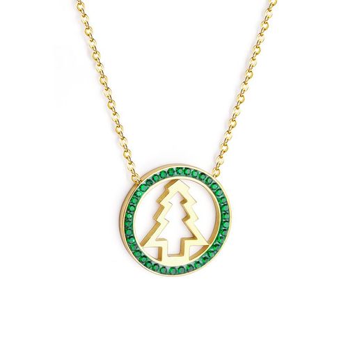 Colliers De Luxe En Acier Pour Filles, Pendentif D'arbre De Noël, Couleur Or, Avec Chaîne En Zircone Cubique Verte, Collier De Fête, 2020