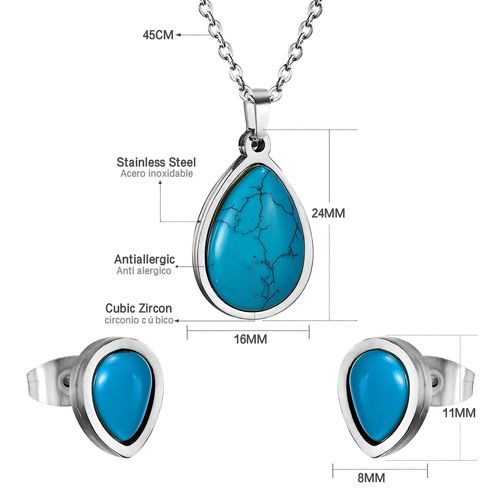 Luxusteel-Ensemble Collier Et Boucles D'oreilles En Pierre Naturelle Pour Femme, Bleu Turquoise, Géométrique, Carré, Ovale, Bijoux De Ixde Mariage, Cadeaux