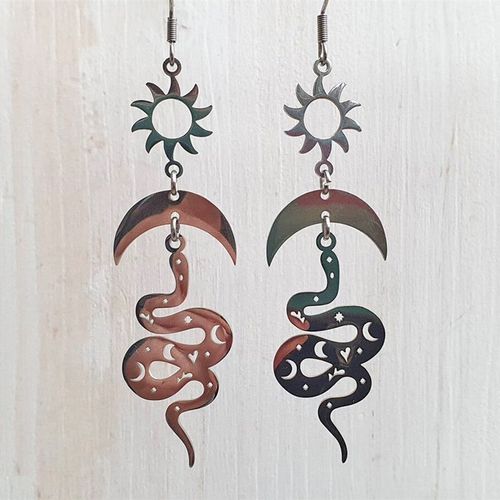 Boucles D'oreilles À Breloques Gothiques Célestes Pour Femmes, Bijoux De Sorcière, Pendentif Creux Plaqué Argent, Crochets D'oreille, Accessoires De Salle, Cadeau, Nouveau
